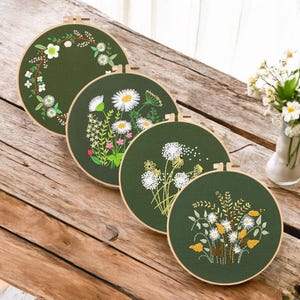 Anfänger Grün Wilde Blume Stickerei Kit | Stickmuster | Kreuzstichpackung | Handwerk Geschenk | Stickpackung | Bastelpackung | Kreativ