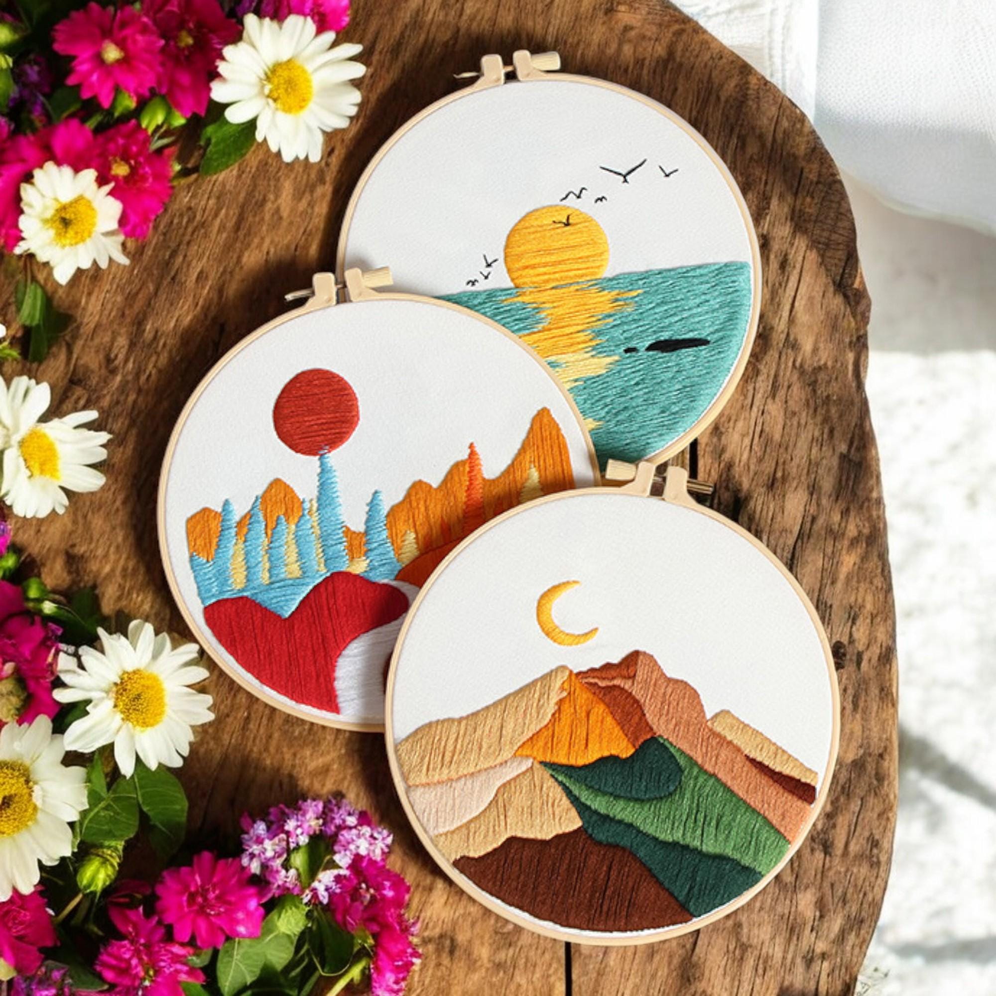 風景刺繍ハンドメイドキット 初心者向け風景刺繍キット：カラフルな砂漠の風景、DIYクラフト - Etsy