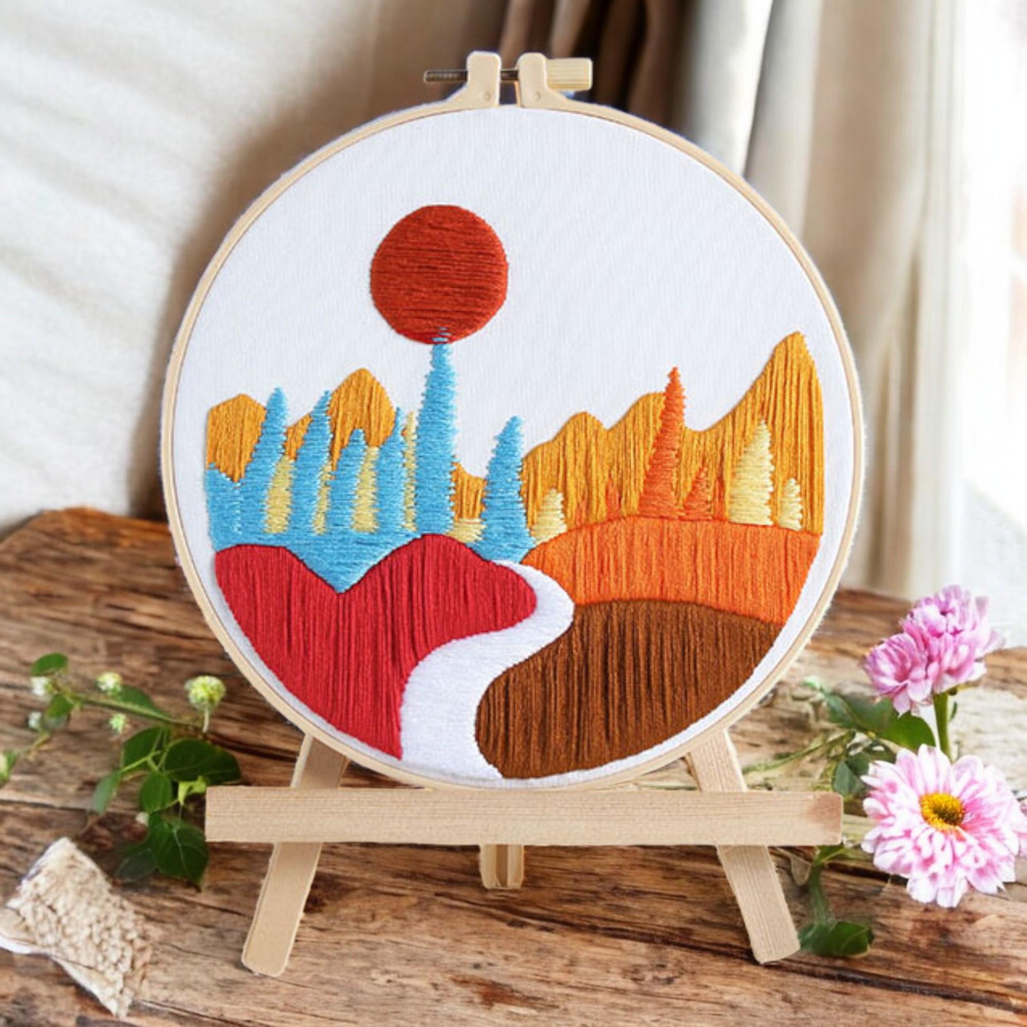 初心者向け風景刺繍キット：カラフルな砂漠の風景、DIYクラフト - Etsy