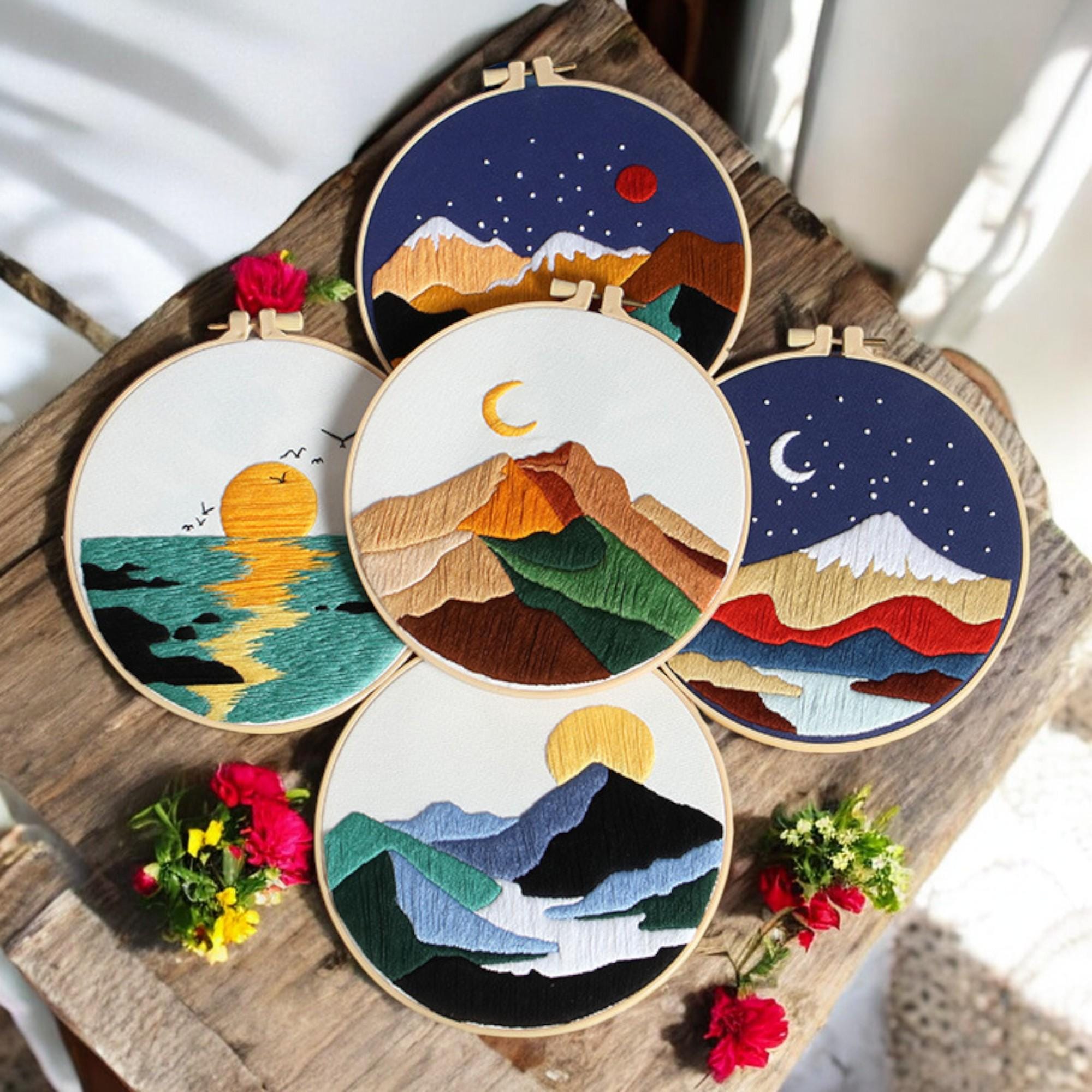 初心者向け風景刺繍キット：カラフルな砂漠の風景、DIYクラフト - Etsy