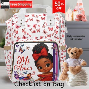 Mi Amor Butterfly Diaper Bag Backpack, Baby Shower Gift, Mom Baby Bag with Checklist | Cute Toddler Travel Backpack, Gender Reveal, Newborn