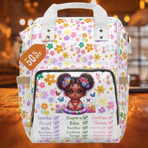 Colorful Floral Checklist Diaper Backpack - Baby Girl Bag for New Moms, Gender Reveal Gift, Mommy Essential, Baby Shower Gift, Diaper