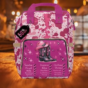 Cowgirl Boots Baby Girl Diaper Backpack, Baby Shower Gift, Gender Reveal, Multifunctional Bag for Moms, Western Theme Nursery Organizer