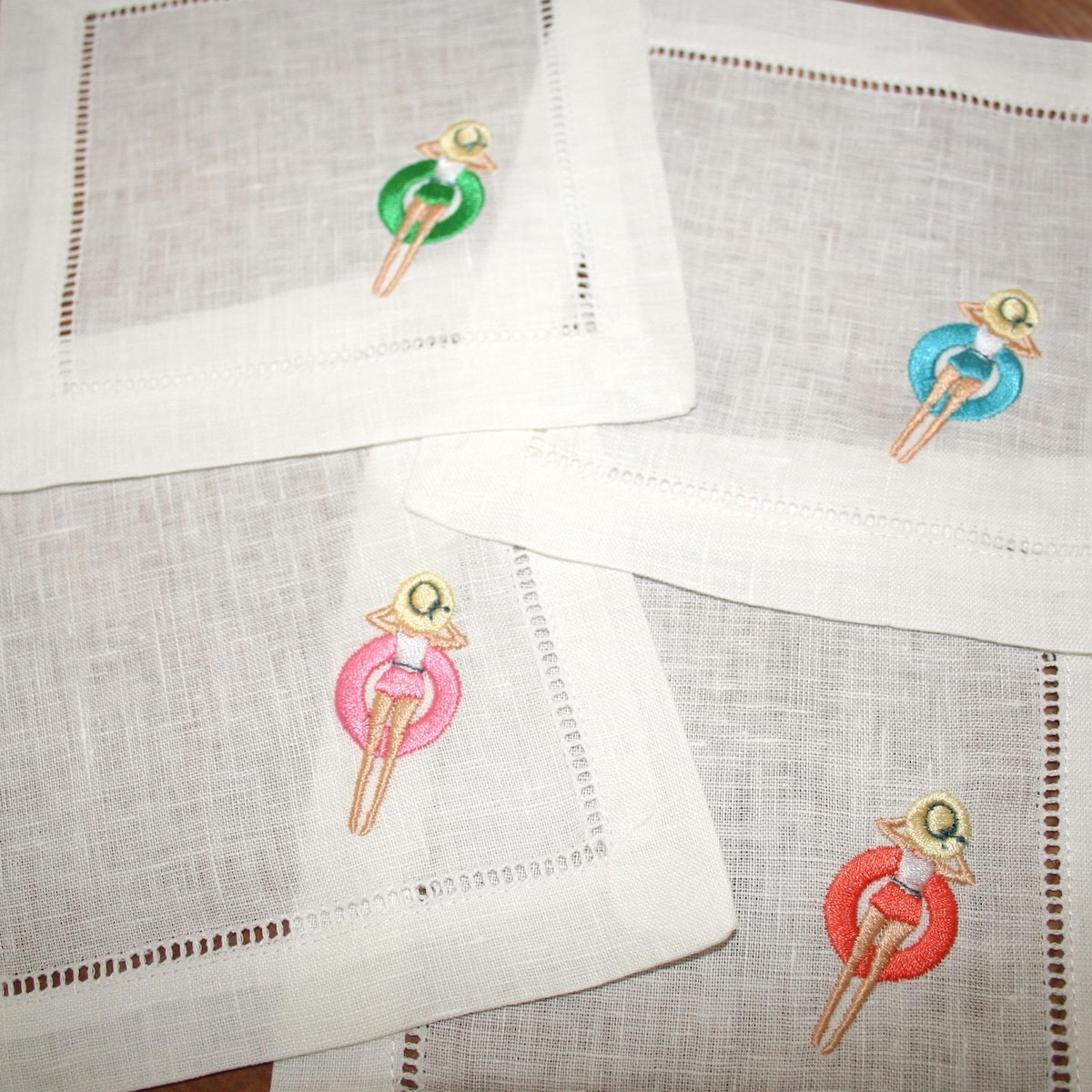 Summer Floating Embroidered Cocktail Napkin Set of 4