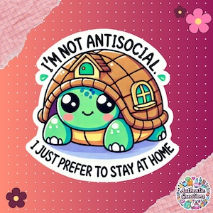 Sticker tortue rigolote, sticker introverti à décor de maison, stickers imperméables pour ordinateur portable, cadeau pour les amoureux des animaux, agenda et autocollants pour bouteille d'eau