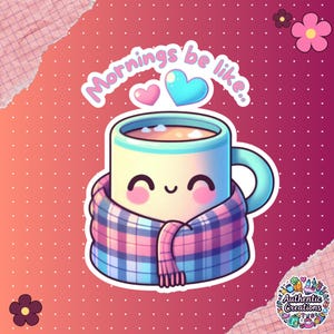 Sticker « Mornings Be Like » - Sticker vinyle confortable tasse de café - Cadeau amateur de café - Sticker étanche pour ordinateur portable et bouteille d'eau - Sticker agenda