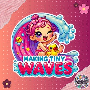 Adesivo per neonati - Adesivo in vinile con piccole onde - Adesivo da bagno con paperella kawaii - Regalo per baby shower - Adesivo impermeabile per laptop e bottiglie