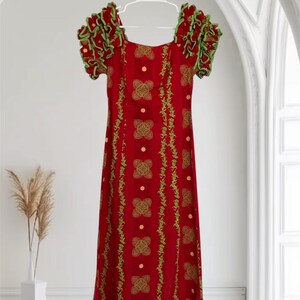Vintage Hawaïaanse lange Muumuu rode en groene hula maat X Small-Small M D Fashion