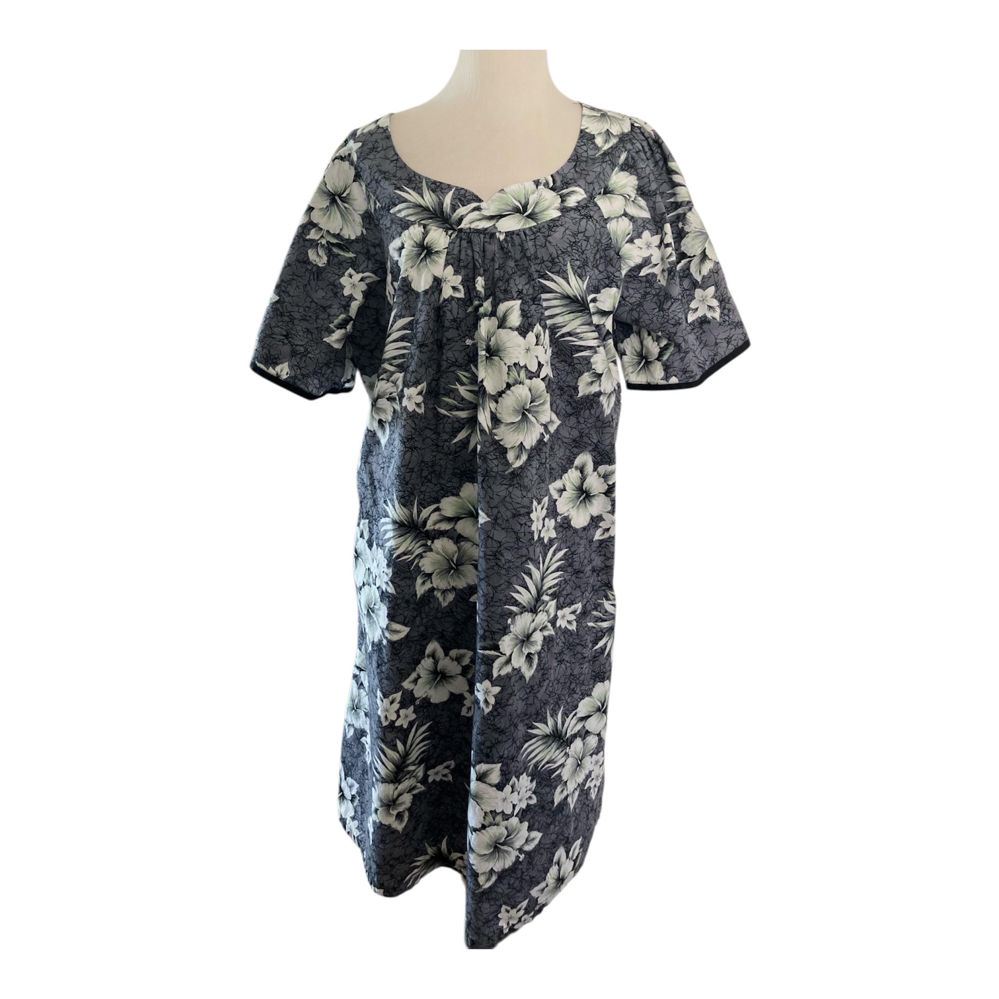 cotton printed dress Navy Orchid Hawaiian Muʻumuʻu Dress