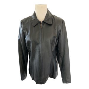 Vintage Worthington Black Genuine Leather Jacket Women&#39;s Size L Full Zip Coat