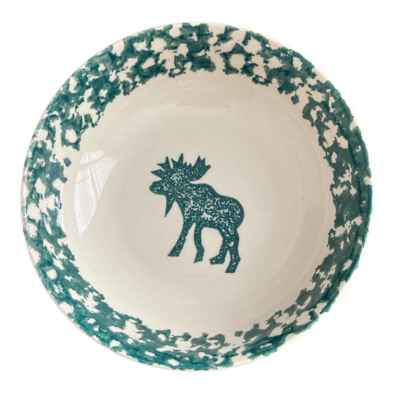 Vintage Folk Craft Moose Country Tienshan Green Spongewear Bowls Set Of 4
