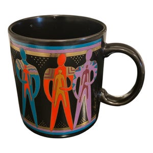 Vintage Laurel Burch Mug Tallsmen Coffee Tea Mug Cup Black Multicolor 1988