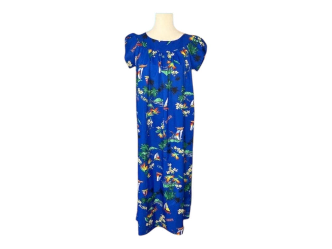 Hilo Hattie Maxi Muumuu Dress L Scenic Sailboat Aloha Made in Hawaii ...