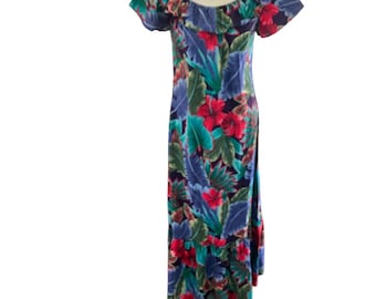 Hilo Hattie Floral  Muumuu ruffle pockets anthuriums size x small