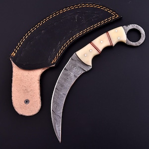 Handmade Damascus steel Personalized Karambit Knife Groomsman Gift Hunting Knife Camping Gift for Boyfriend Men Anniversary Birthday Gift