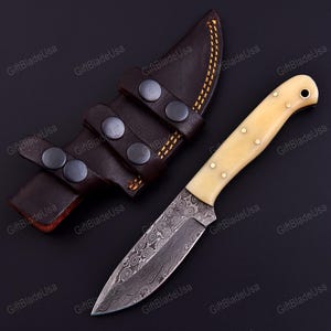 Hand Forged Damascus Steel Hunting Knife, Camping Knife with Sheath , Handmade Knives, Damascus Knives, Gift for Boyfriend, Viking knife USA