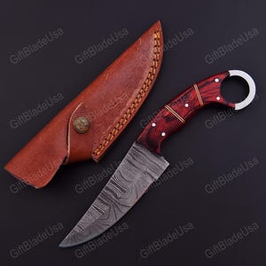 Damascus Knife, Personalized gifts for him, Hunting Knife, Groomsmen gifts, Handmade knife, Gifts For Men, customized knife with sheath