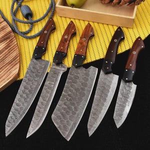 Hand Forged Damascus Chef Set, Handmade Kitchen Knife, Damascus Chef Knives, Cooking Knife, Kitchen Knives, Anniversary & Birthday Gift USA