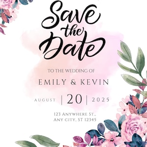 Save the Date Evite, Electronic Wedding Invitation, Save Date Digital Invitation, Greenery & Gold, Save the Date Digital Canva Template