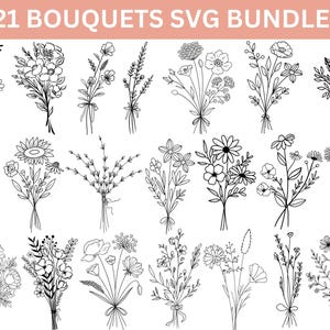 Floral Bouquet Svg Bundle,Hand Drawn Wild Flowers,Botanical svg,Flower Bouquet Png,Cute Bouquet svg,Flower Svg,Cricut Files,Wild Flowers