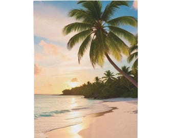 Pluche deken tropische zonsondergang, gezellige stranddeken, cadeau voor thuis, reisdeken, zomerdecor, essentieel voor ontspanning