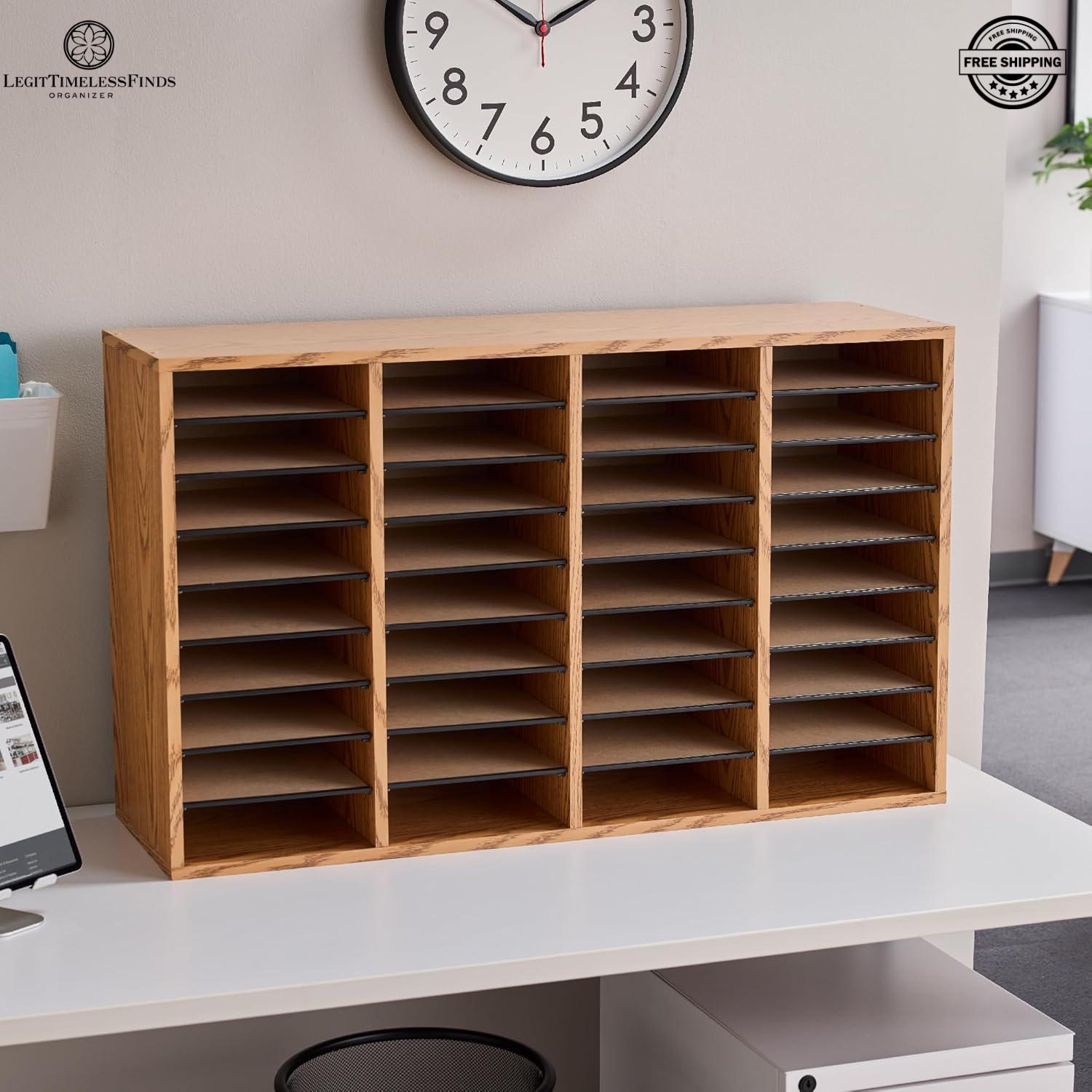 36 Fach Holz Literatur Organizer Briefsortierer mit verstellbaren Regalen für Büro Klassenzimmer Papier Lagerung Mittel Eiche Finish