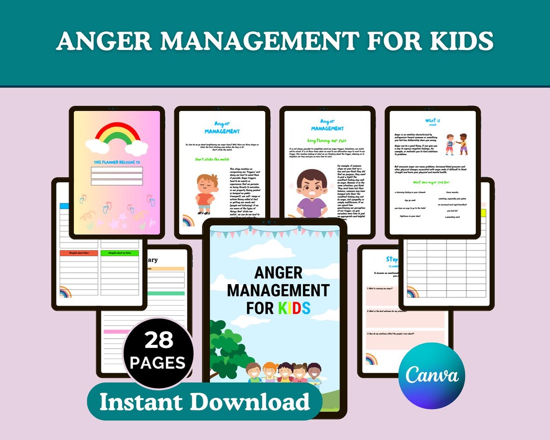 Kids Anger Management Journal: Rainbow Planner Template, Editable in ...