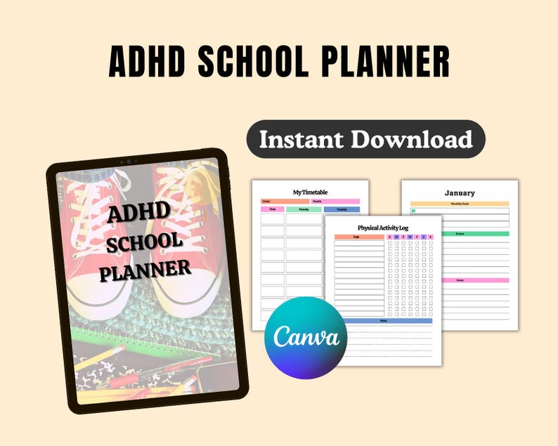 ADHD School Planner Printable: Daily & Weekly Student Planner for Focus ...
