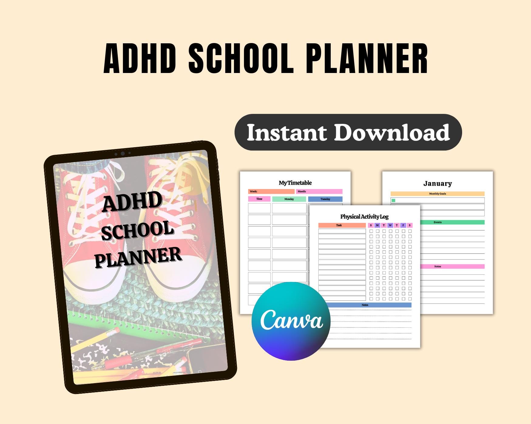 ADHD School Planner Printable: Daily & Weekly Student Planner for Focus ...