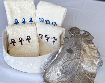 Hotel-Grade 100% Egyptian Cotton Guest Towels – Set of 2 | Ankh & Lotus Embroidery | Ancient Egyptian Symbol Towels