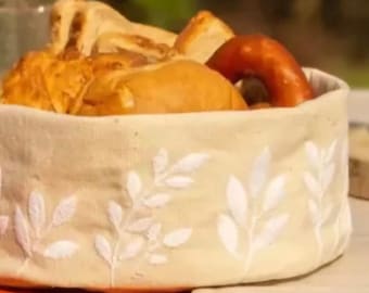 Embroidered Cotton Canvas Bread Basket: Elegant Decor Holder