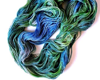 Hand Dyed Tencel Yarn Set 2 Skeins Blue Green, Vegan Yarn, Soft Shiny Summer Yarn, Fingering Weight, Knitting Crochet Yarn