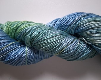 Last Skein Tencel Yarn Blue Green, Hand Dyed Vegan Yarn, Fingering Weight Yarn, Soft Silky Yarn for Knitting Crochet