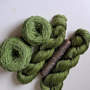 Wild Sage Knitting Kit – Hand Dyed Tencel, Wild Silk & Metallic Accent Yarn Bundle, 300g image 3