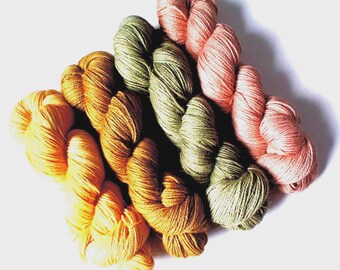 400g Hand Dyed Alpaca Yarn Set, Soft Low Halo Alpaca Yarn, Mustard Sage Green Dusty Rose, Sweater Quantity Yarn