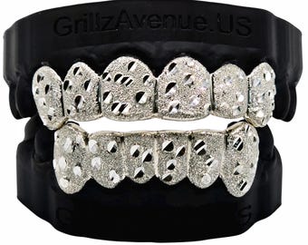 Custom FIT Grillz Nugget Cuts/Diamond Dust (925 Sterling Silver/Free Shipping/ Free Mold Kit)