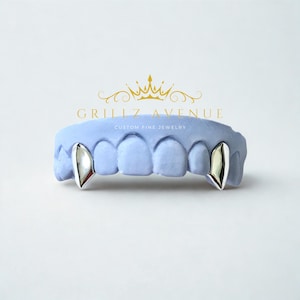 Custom FIT Grillz 2pc with Extended Fangs (925 Sterling Silver/Free Shipping/ Free Mold Kit)