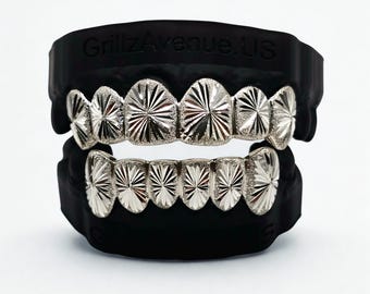 Custom FIT Grillz Starburst Cuts/Diamond Dust (925 Sterling Silver/Free Shipping/ Free Mold Kit)