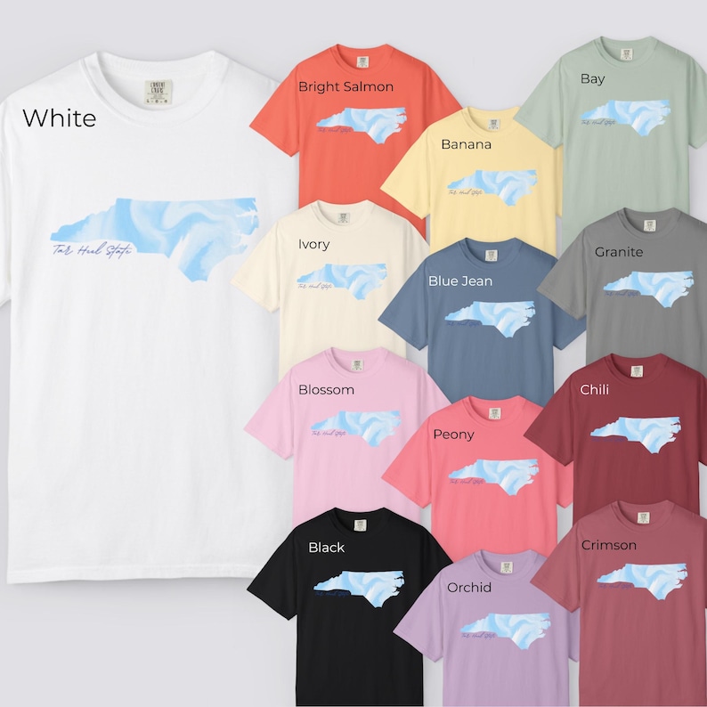 Camiseta del estado de Tar Heel: Camiseta unisex con orgullo de Carolina del Norte, teñida en prenda, con colores cómodos imagen 4