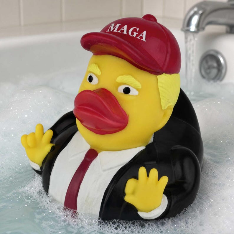 Trump Rubber Duck with MAGA Hat | Funny Political Bath Toy | Trump Supporter Gift | Patriotic Collectible Duck | Novelty Desk Decoration