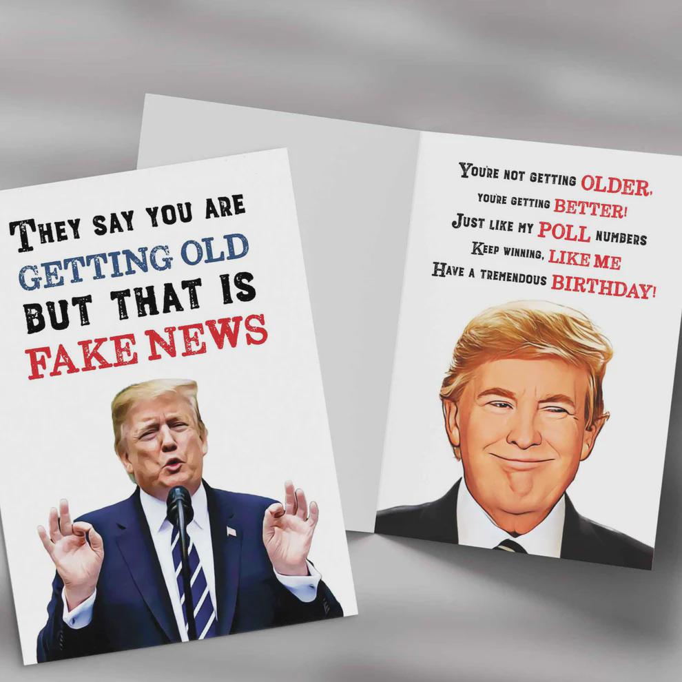 Trump “Happy Birthday – Fake News!” Card | Funny Political Greeting Card for Conservatives, Republicans & Trump Fans