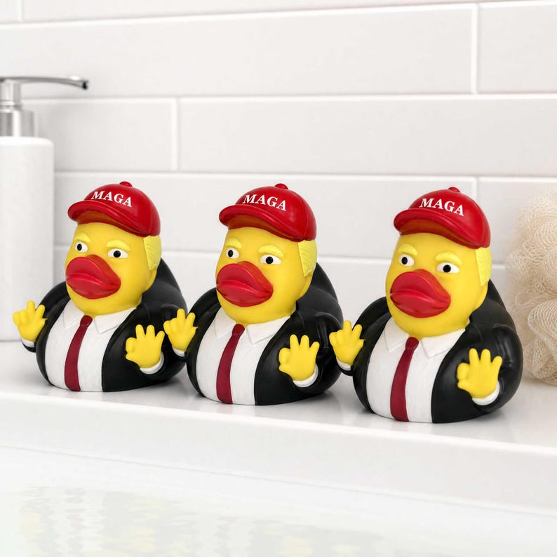 Trump Rubber Duck with MAGA Hat | Funny Political Bath Toy | Trump Supporter Gift | Patriotic Collectible Duck | Novelty Desk Decoration