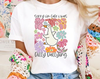Dilly Dallying Goose PNG、皮肉な花柄デザイン（デジタルダウンロード）