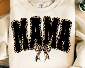 Leopard Mama Coquette Bow PNG, Retro Shirt Design (Digital Download)