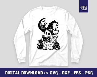 Spooky Halloween Ghost SVG, Witch Hat, Cat, Moon, Pumpkin (Digital Download)