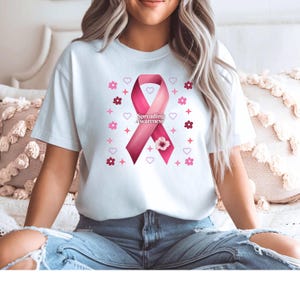 Camiseta de conscientização sobre o câncer de mama, camiseta Esperança, Força e Apoio, camiseta com laço rosa, camiseta de apoio ao câncer de mama