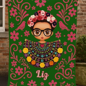 Personalized mini Frida K Blanket, Custom Name Mexican Floral Throw, Boho Latina Art Blanket, Unique Gift for Her or Home, Mexican Blanket