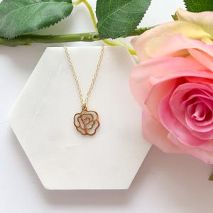Gold rose necklace with 14k gold chain, gold rose jewelry, small rose necklace, dainty rose necklace, rose necklace, gift, floral necklace