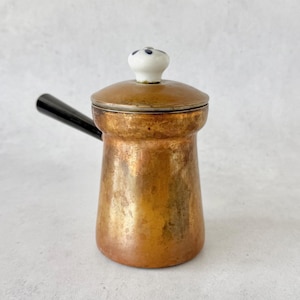 Vintage Turkish Copper Cezve, Mid Century Coffee Pot, Hammered Ibrik, Black Handle, Ceramic Lid Knob