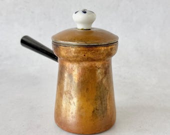Vintage Turkish Copper Cezve, Mid Century Coffee Pot, Hammered Ibrik, Black Handle, Ceramic Lid Knob